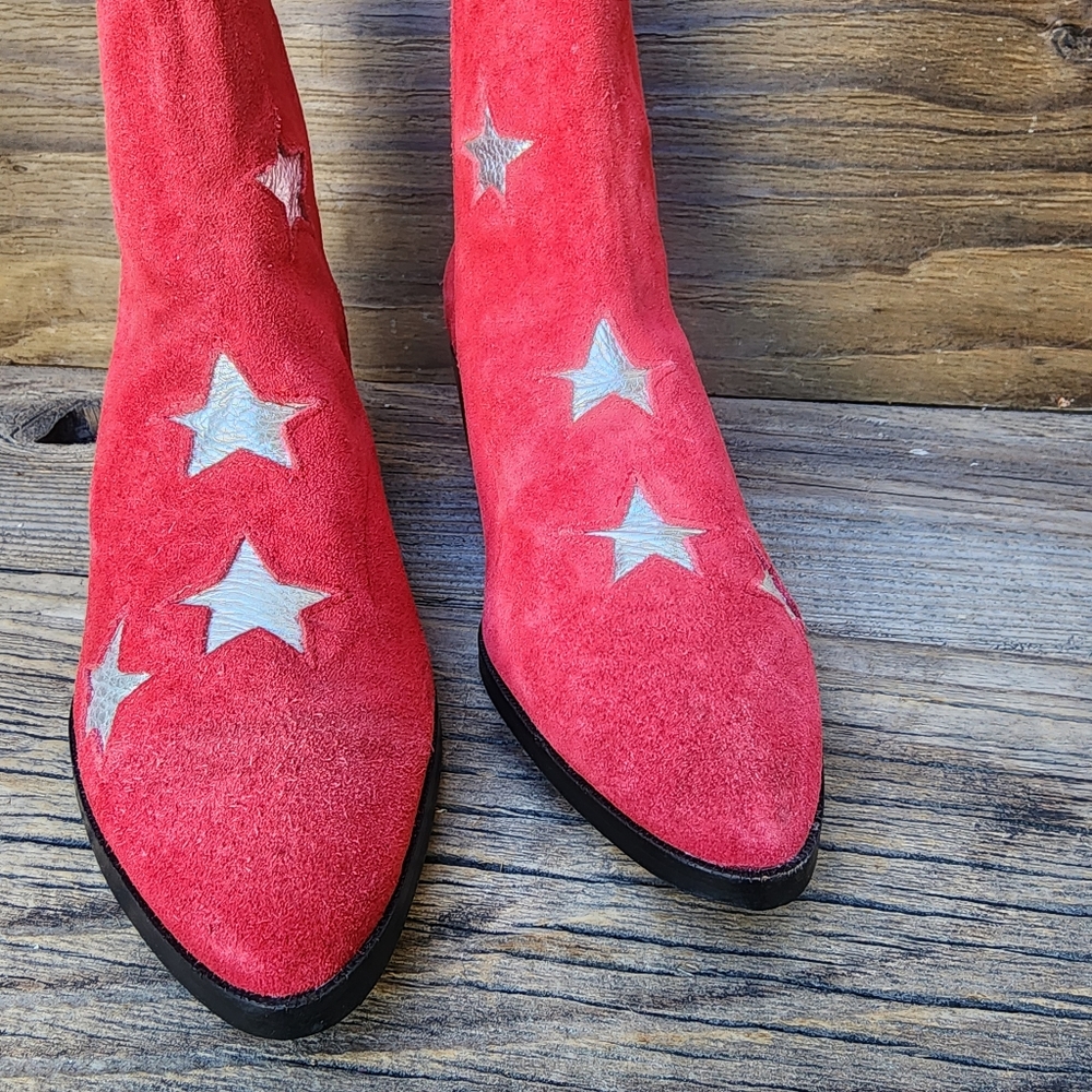Modern Vice Stars Red Suede Leather Boots Size EUR 38.5 New - Picture 10 of 15